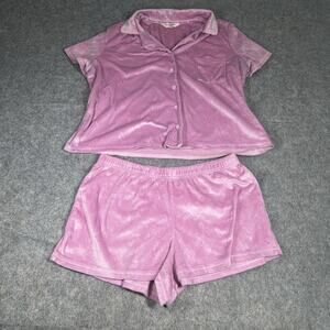 Juicy Couture 2pc Pajama Set Women L Pink Embossed Velvet Velour Stretch Y2K 90s